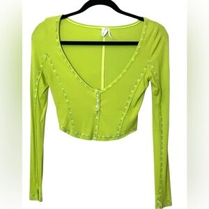 Urban Outfitters Out From Under Women's Crop Lounge Long Sleeve Top Size S Lime